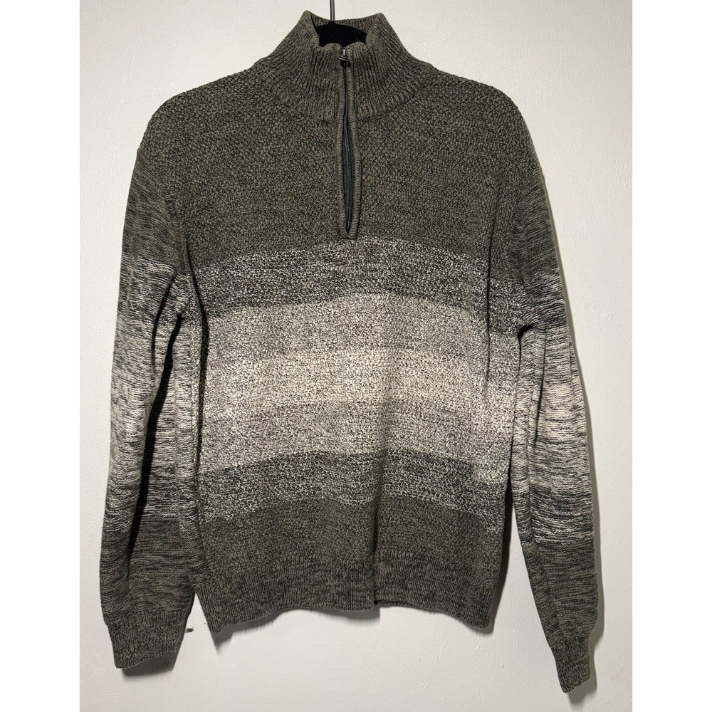 Alan Flusser Quarter Zip Pullover Sweater Men's Large 100% Cotton Brown Striped